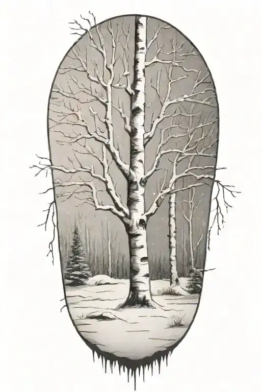 White Birch Tree Snow Storm