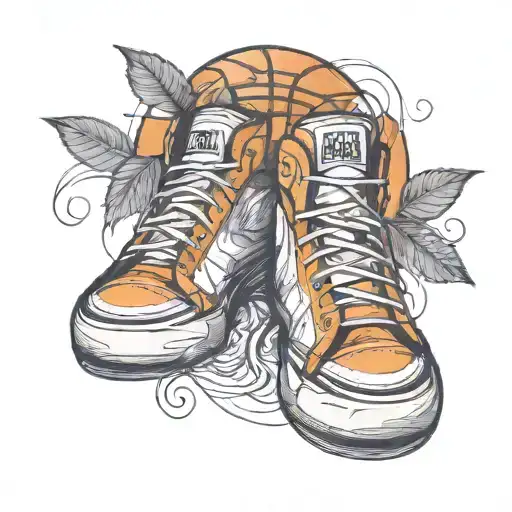Basketball With Shoes Black And White Drawing