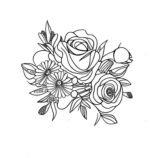 Bouquet Of Flowers Fine Line