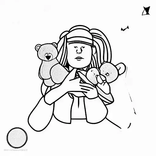 A Minimalist Tattoo Of Emilia Mernes Holding A Teddy Bear