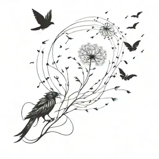 Dandelion Crow Chasing Butterflies In Storm