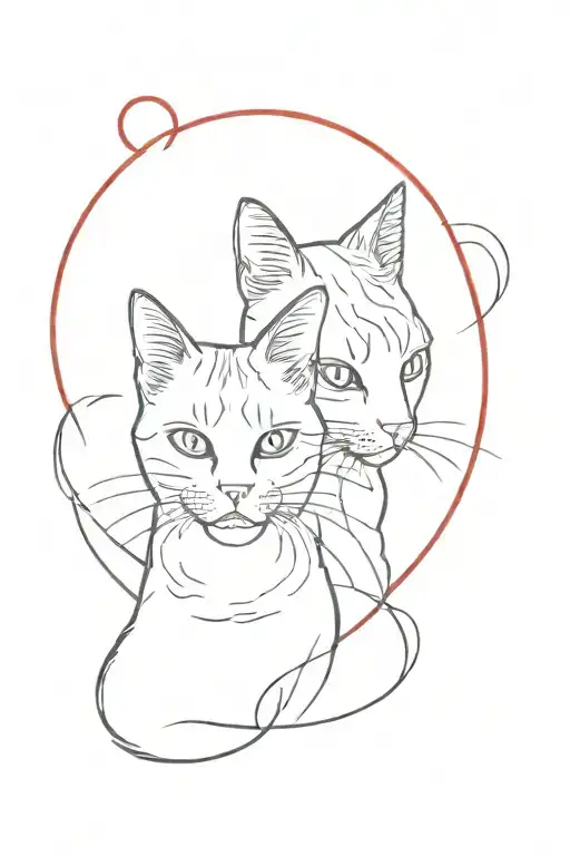 Two Cats Portrait Along With Red Circle