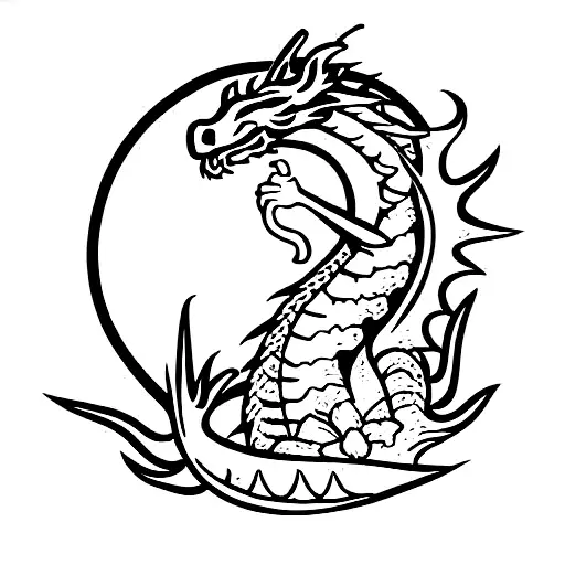 Dragon With An Ancient City Of Hawaii With Hibiscus