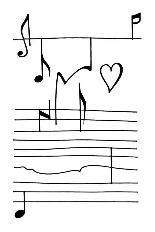 Small Music Notes And Heart Beat Line