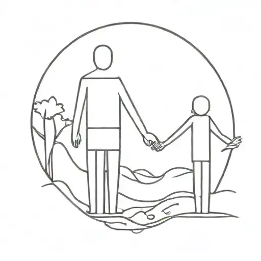 Stick Figure Young Woman And Father Holding Hands