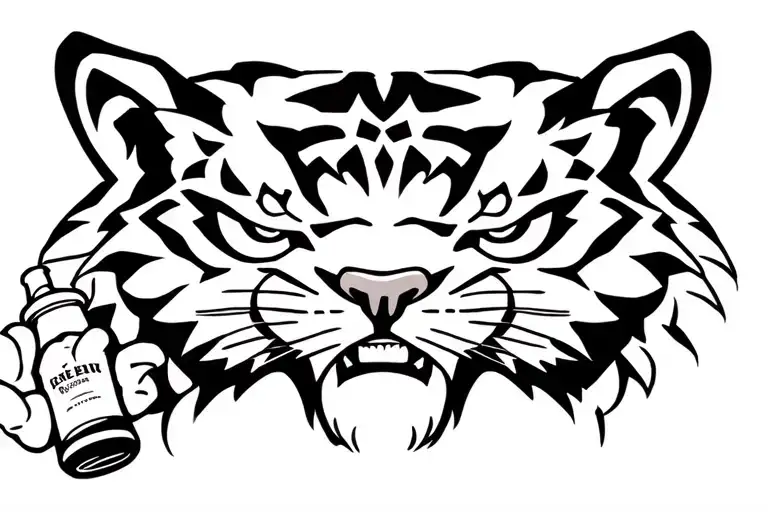 Angry Tiger Holding A Beer Bottle