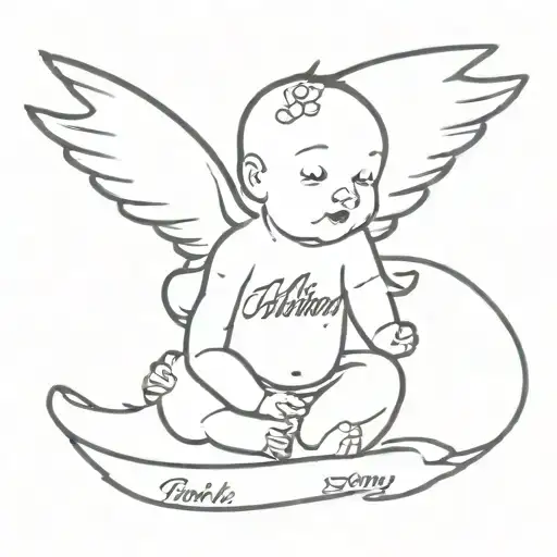 Baby With Wings Flying Up With Italic Numbers Underneath With Bold Banner Behind It
