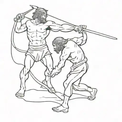 David Vs Goliath Fighting But Goliath Is A Demon