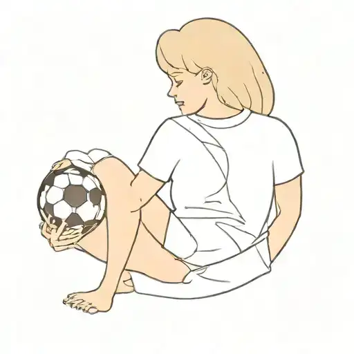A Soccer Ball With A Blonde Woman Holding A Baby