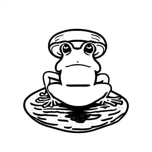 Frog Sat On Mushroom Drinking Tea