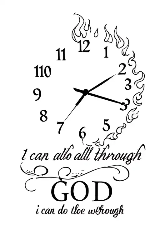 Flames Left Arm Last Name Written Kid Walking A Path Time Clock At The Top I Can Do All Through God