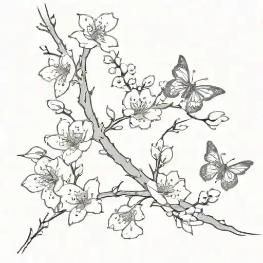 Cherry Blossom Tree Butterflys Flying