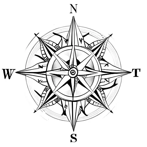 Compass Arrows With Small Lotus Flower In Bottom Right Hand Corner