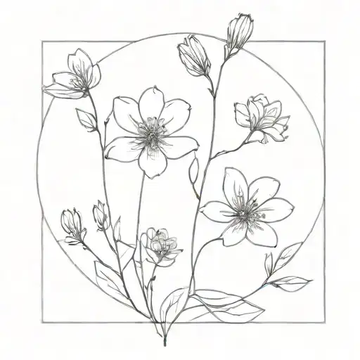 A Minimalist Tattoo Design Combining Birth Flowers Of Family Members In A Unique Arrangement