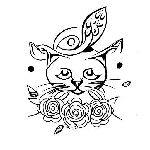 Cat Sillouette With Flowers