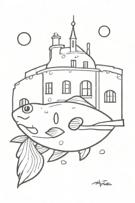 A Black And White Alamo Drawing In The Style Of Tim Burton's Big Fish
