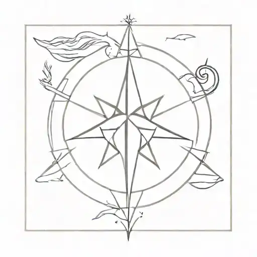 Compass Rose With Mermaid And Coordinates