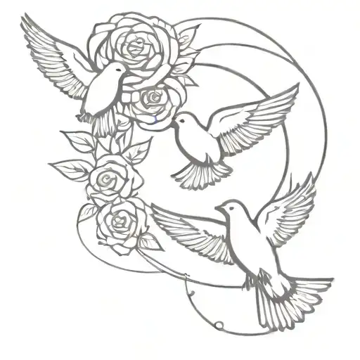 Roses And Doves Flying Around Roman Numerals