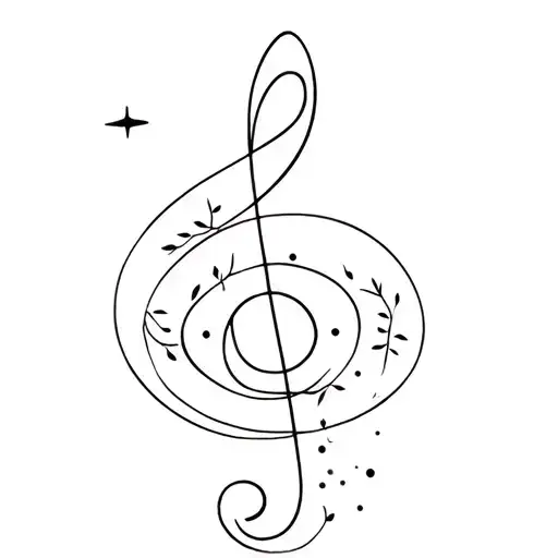 Treble Clef With Small Parts Like An Airplane Or Space Or Different Leaves