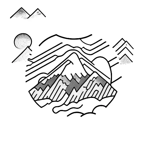 A Minimalist Mountain Range With A Sleepy Bear Curled Up At The Peak