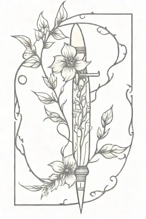 Dagger Wrapped In Vines And Flowers