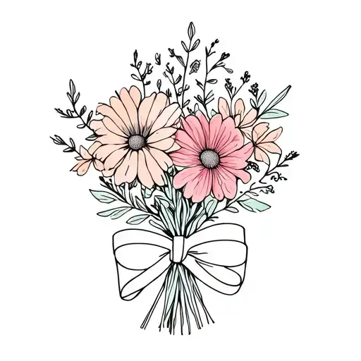 February And April Birth Flower Bouquet Tied Together With A Ribbon