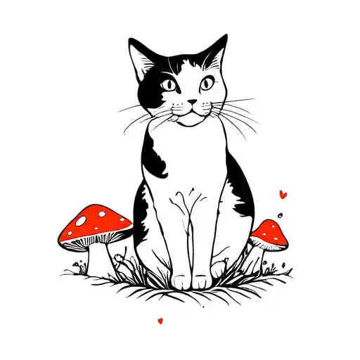 Cat Sitting On Mushroom