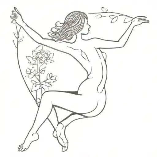 Minimalist Single Line Tattoo Nude Lady Dancing Around A Garden