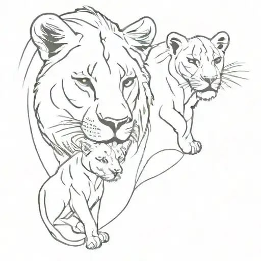 Lioness And Lion Cub