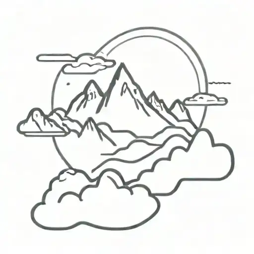 An Ornamental Tattoo Featuring A Mountain Landscape With Cloud