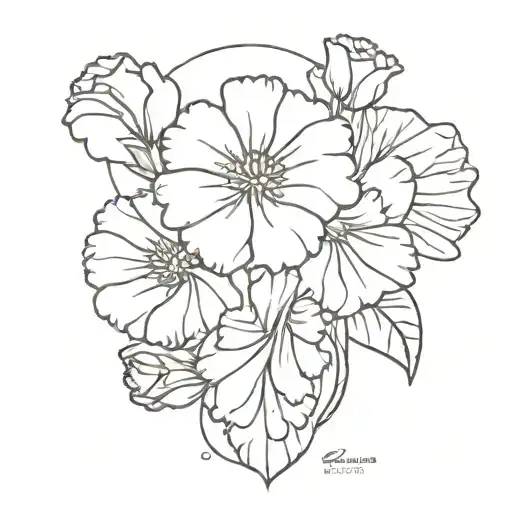 Carnation And Daisy Colored Tattoo Design
