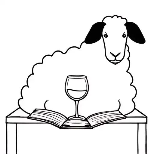 Black Sheep Reading A Book In A Table With A Glass Of Wine