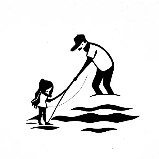 Father With His Daughter Fishing