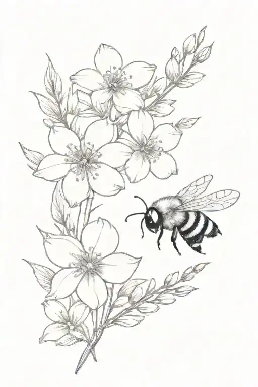 Floral Bouquet With Daisy Flower Cherry Blossom Flower Larkspur Flower With A Small Bumblebee