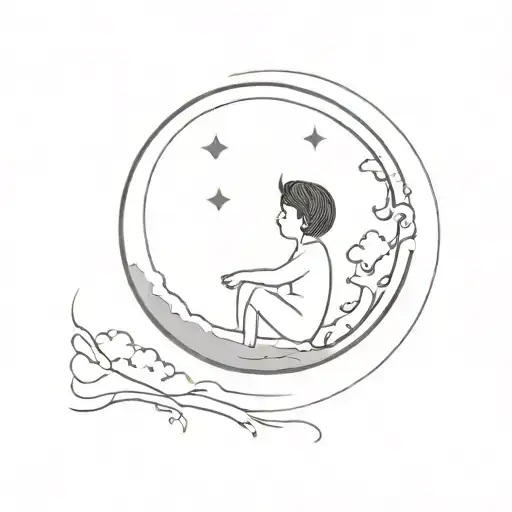 Cresent Moon With A Boy