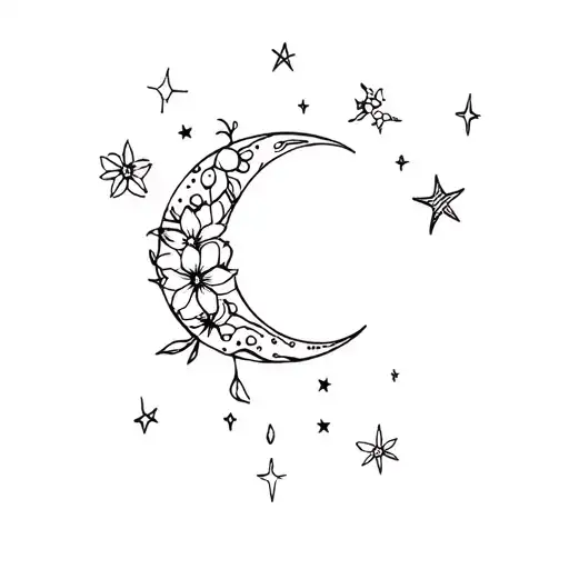 Moon Stars And Flowers