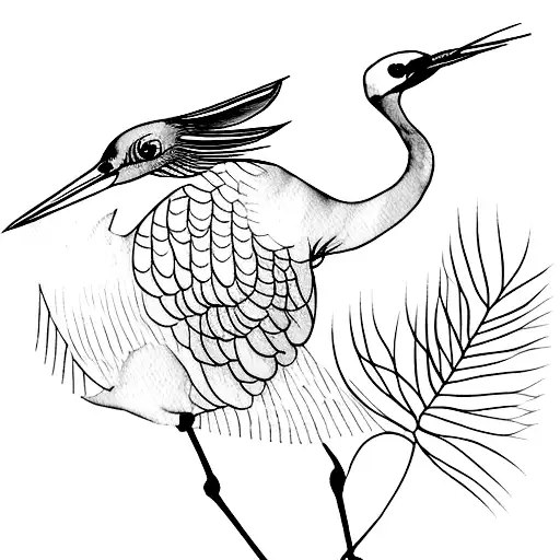 Crane And Twigs Watercolor