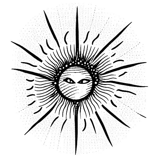 Simplified Sun With A Ring In The Middle And Dots And Lines Going Away From The Center