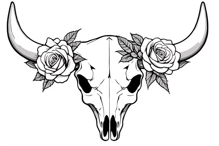 Bull Skull With Roses