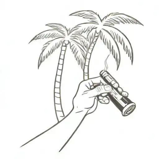 Little Guy Drinking A Beer Bottle Under A Big Palm Tree