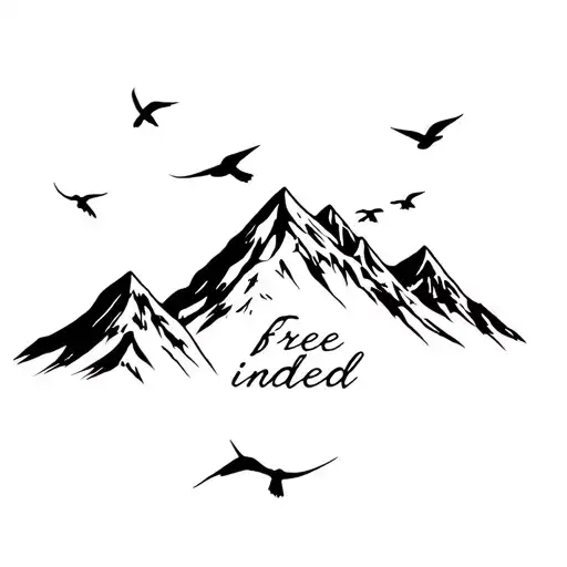 Mountain And Birds Flying With The Words Free Indeed