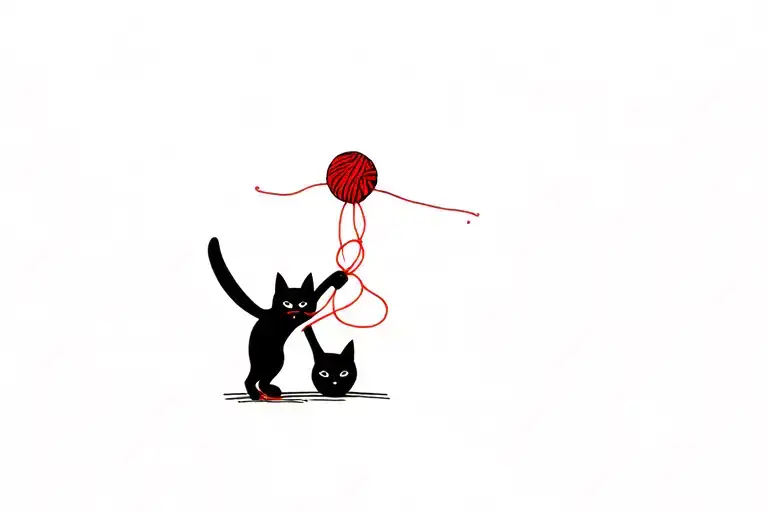 A Black Cat Playing With A Ball Of Red Yarn Ball
