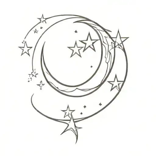 Crescent Moon With 3 Stars And 777 Angel Number Create A Minimilistic