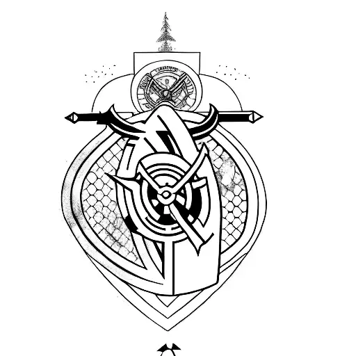 A Minimalist Tattoo Of The Arsenal Logo With A Subtle Architectural Design In The Background