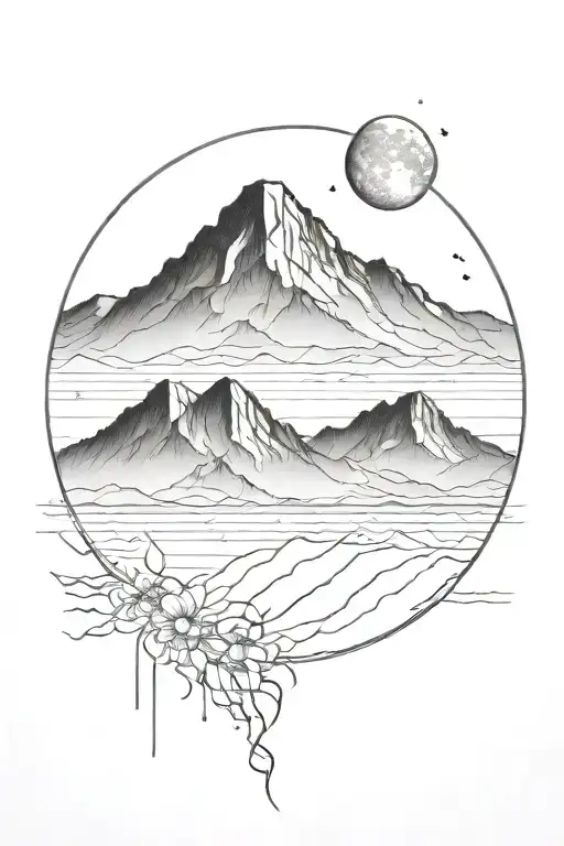 Moon And Mauntain With Lot Of Long Straight Lines Surrounding