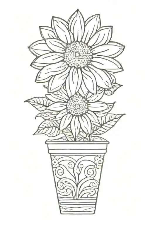 Smiling Flower In A Pot Daisy On A Long Stem In White Yellow Brown Green Colors