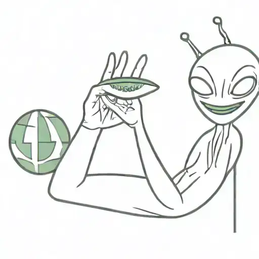 Alien Holding Water Melon Giving Peace Sign