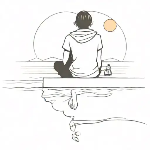 Minimalist Silhouette Of A Person Sitting On A Dock Watching The Sunset Over The Sea