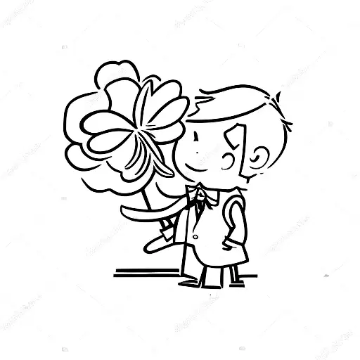 Little Gentleman Holding Flowers While Bowing