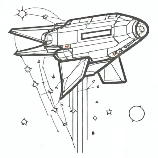 A Minimalist Design Of A Spaceship Flying Through A Pixelated Galaxy